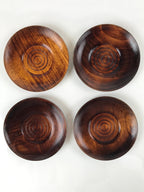 Japanese Brushed Lacquer Wooden Drink Saucer Vtg Chataku Coaster 5pc Brown L130