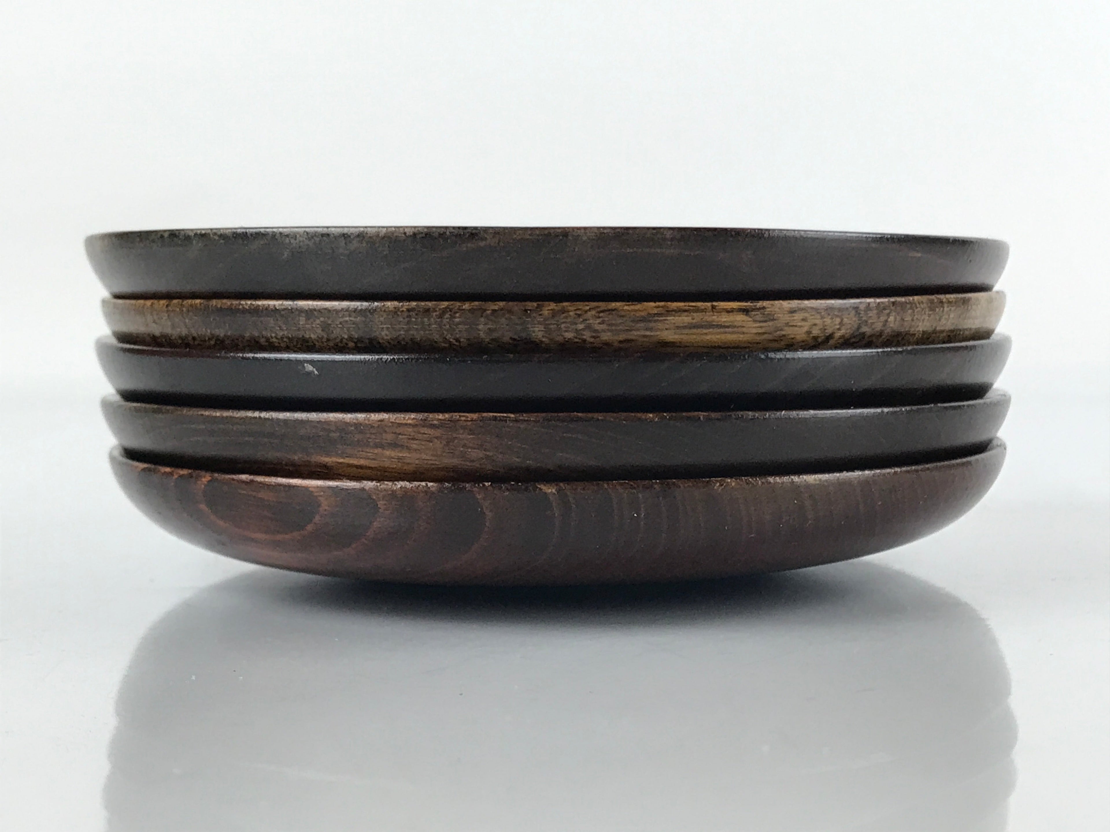Japanese Brushed Lacquer Wooden Drink Saucer Vtg Chataku Coaster 5pc Brown L130