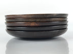 Japanese Brushed Lacquer Wooden Drink Saucer Vtg Chataku Coaster 5pc Brown L130