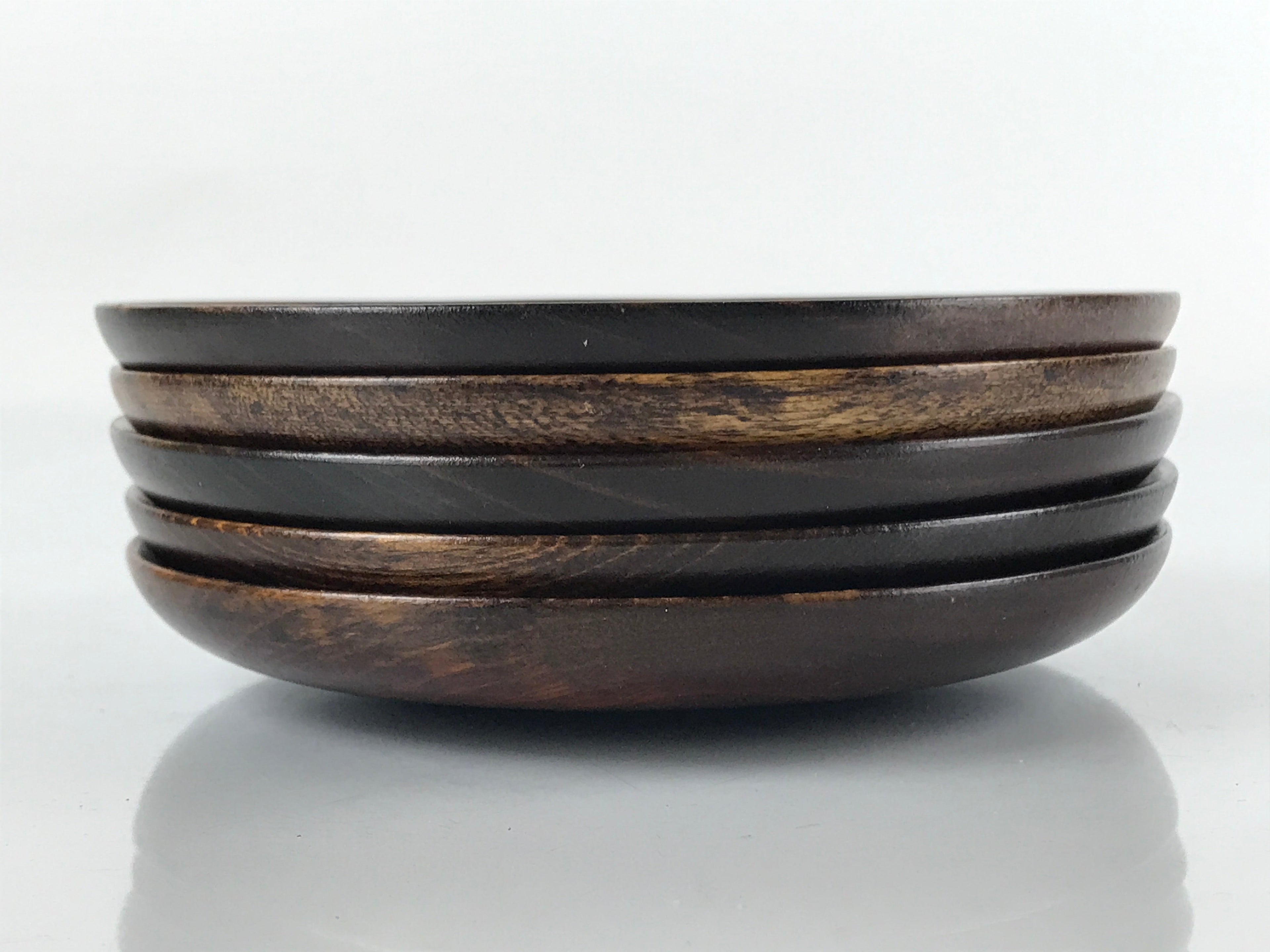 Japanese Brushed Lacquer Wooden Drink Saucer Vtg Chataku Coaster 5pc Brown L130