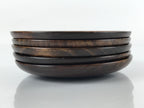 Japanese Brushed Lacquer Wooden Drink Saucer Vtg Chataku Coaster 5pc Brown L130