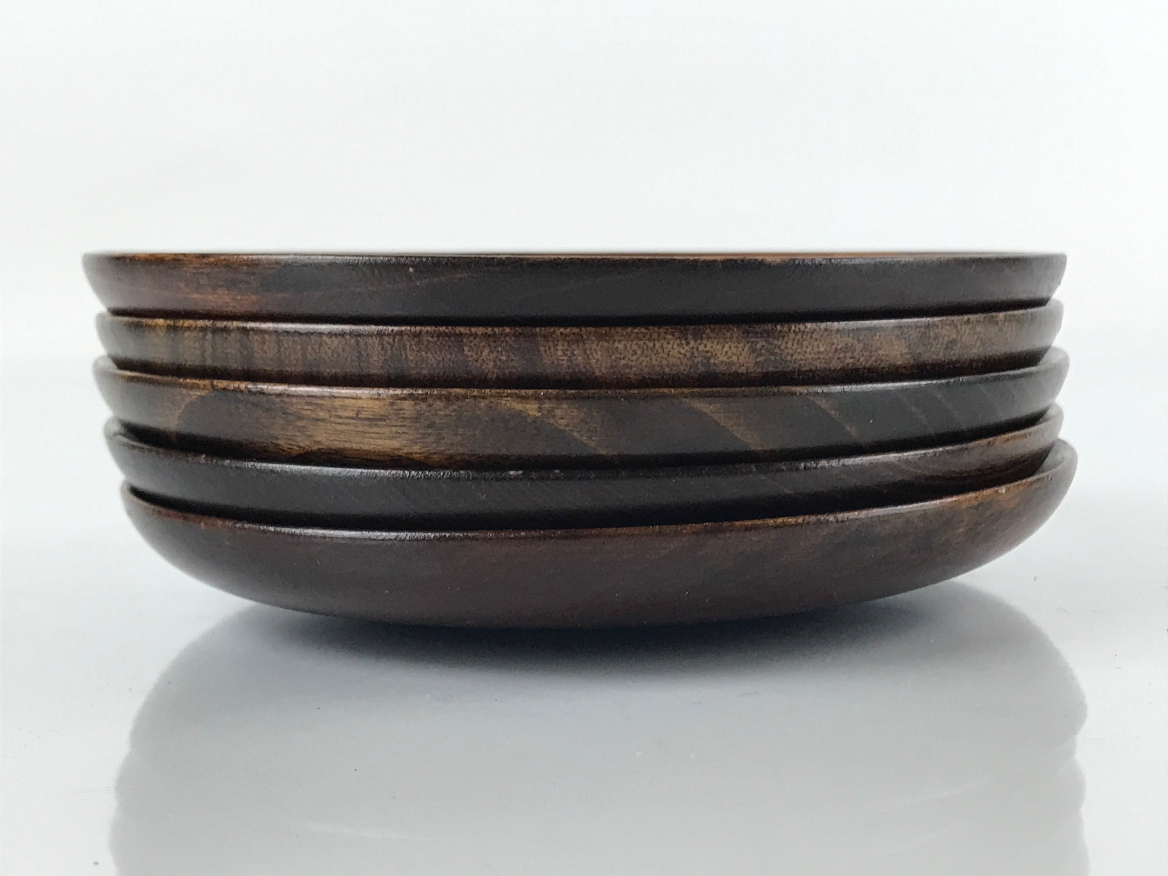 Japanese Brushed Lacquer Wooden Drink Saucer Vtg Chataku Coaster 5pc Brown L130