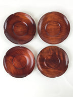 Japanese Brushed Lacquer Wooden Drink Saucer Vtg Chataku Coaster 5pc Brown L131