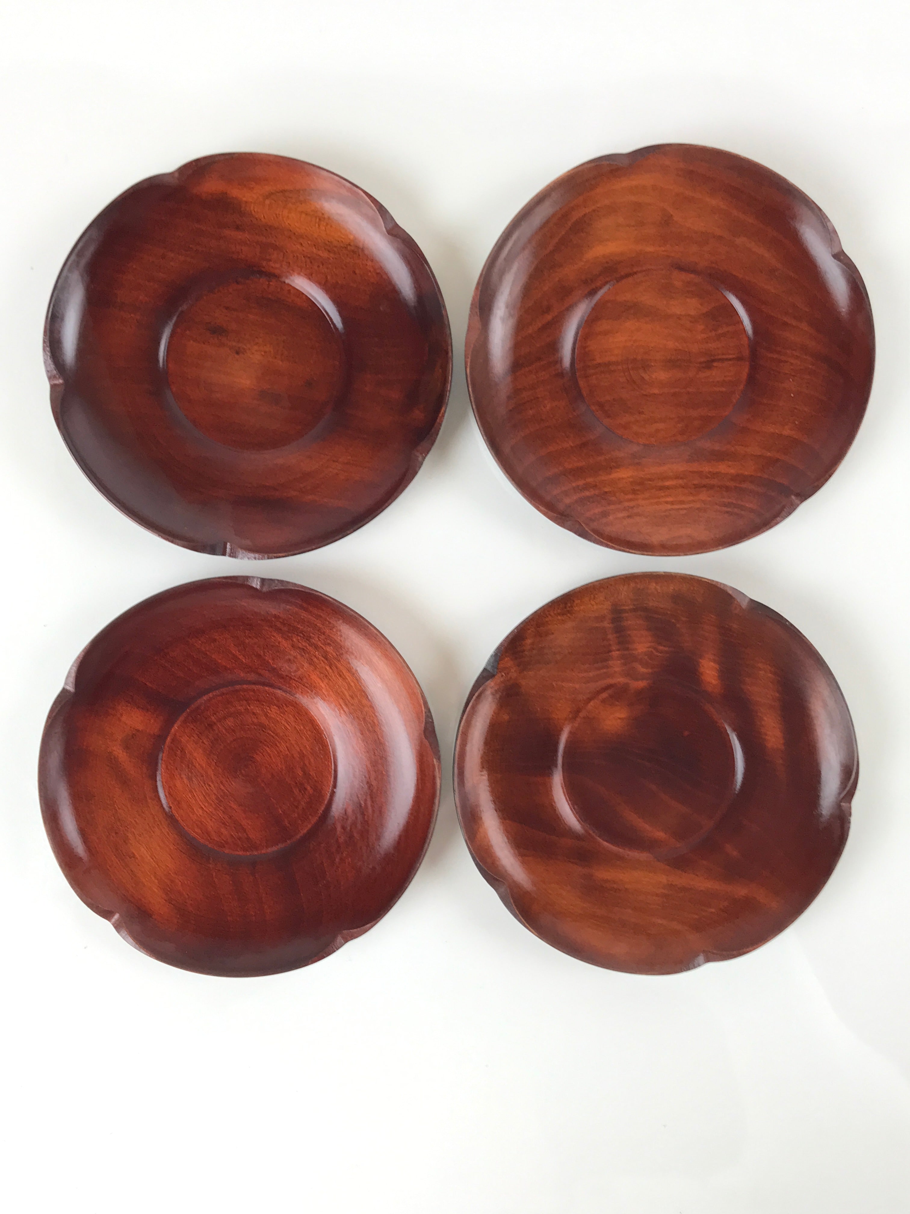 Japanese Brushed Lacquer Wooden Drink Saucer Vtg Chataku Coaster 5pc Brown L131