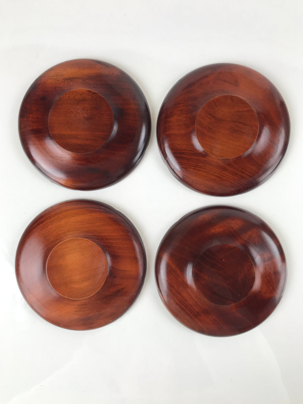 Japanese Brushed Lacquer Wooden Drink Saucer Vtg Chataku Coaster 5pc Brown L131