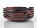 Japanese Brushed Lacquer Wooden Drink Saucer Vtg Chataku Coaster 5pc Brown L131