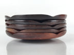 Japanese Brushed Lacquer Wooden Drink Saucer Vtg Chataku Coaster 5pc Brown L131