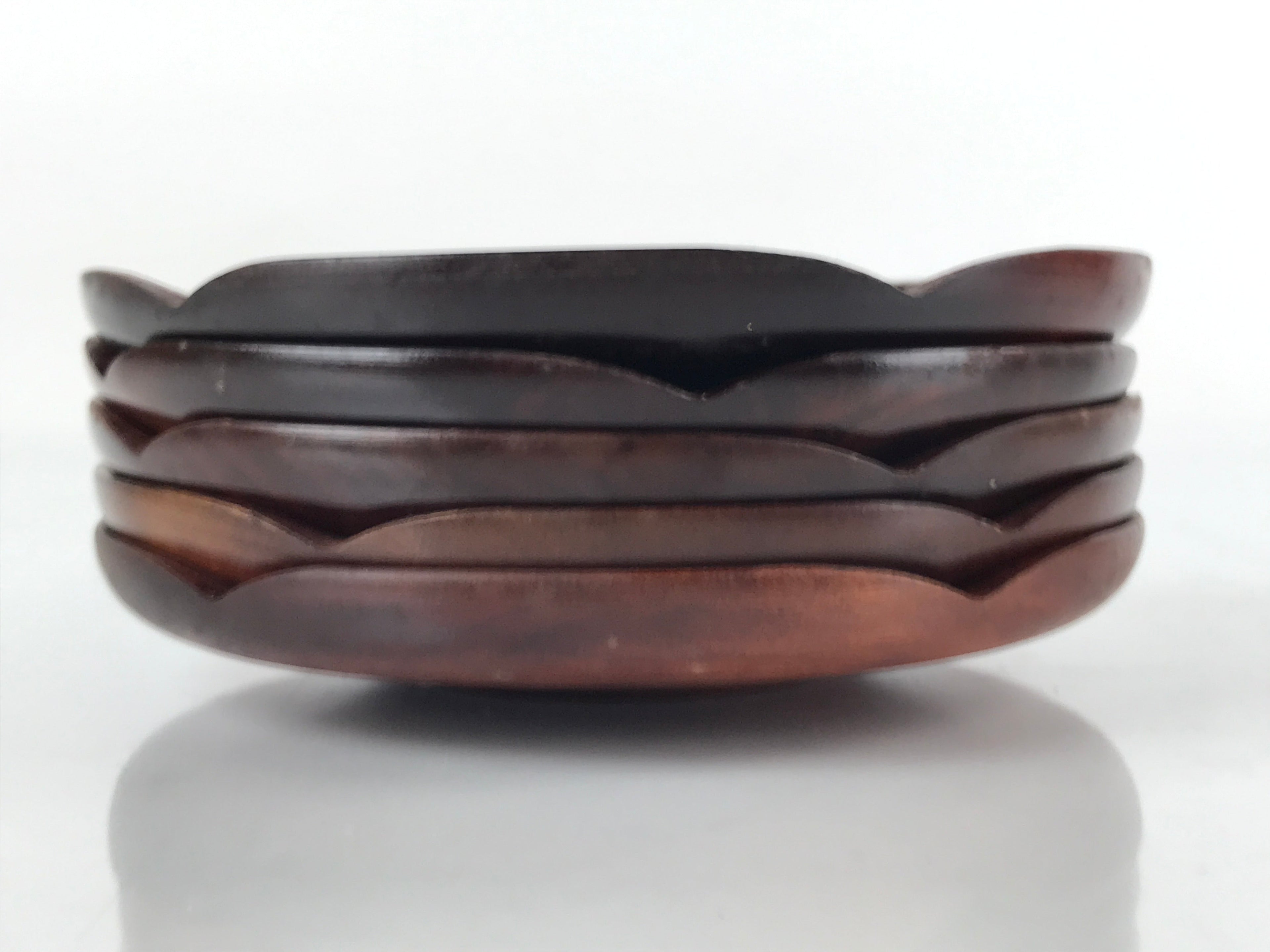 Japanese Brushed Lacquer Wooden Drink Saucer Vtg Chataku Coaster 5pc Brown L131