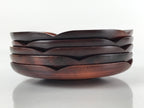 Japanese Brushed Lacquer Wooden Drink Saucer Vtg Chataku Coaster 5pc Brown L131
