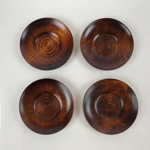 Japanese Brushed Lacquer Wooden Drink Saucer Vtg Chataku Coaster 5pc Brown L232