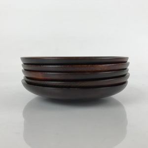Japanese Brushed Lacquer Wooden Drink Saucer Vtg Chataku Coaster 5pc Brown L232