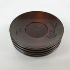 Japanese Brushed Lacquer Wooden Drink Saucer Vtg Chataku Coaster 5pc Brown L233