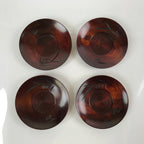 Japanese Brushed Lacquer Wooden Drink Saucer Vtg Chataku Coaster 5pc Brown L233