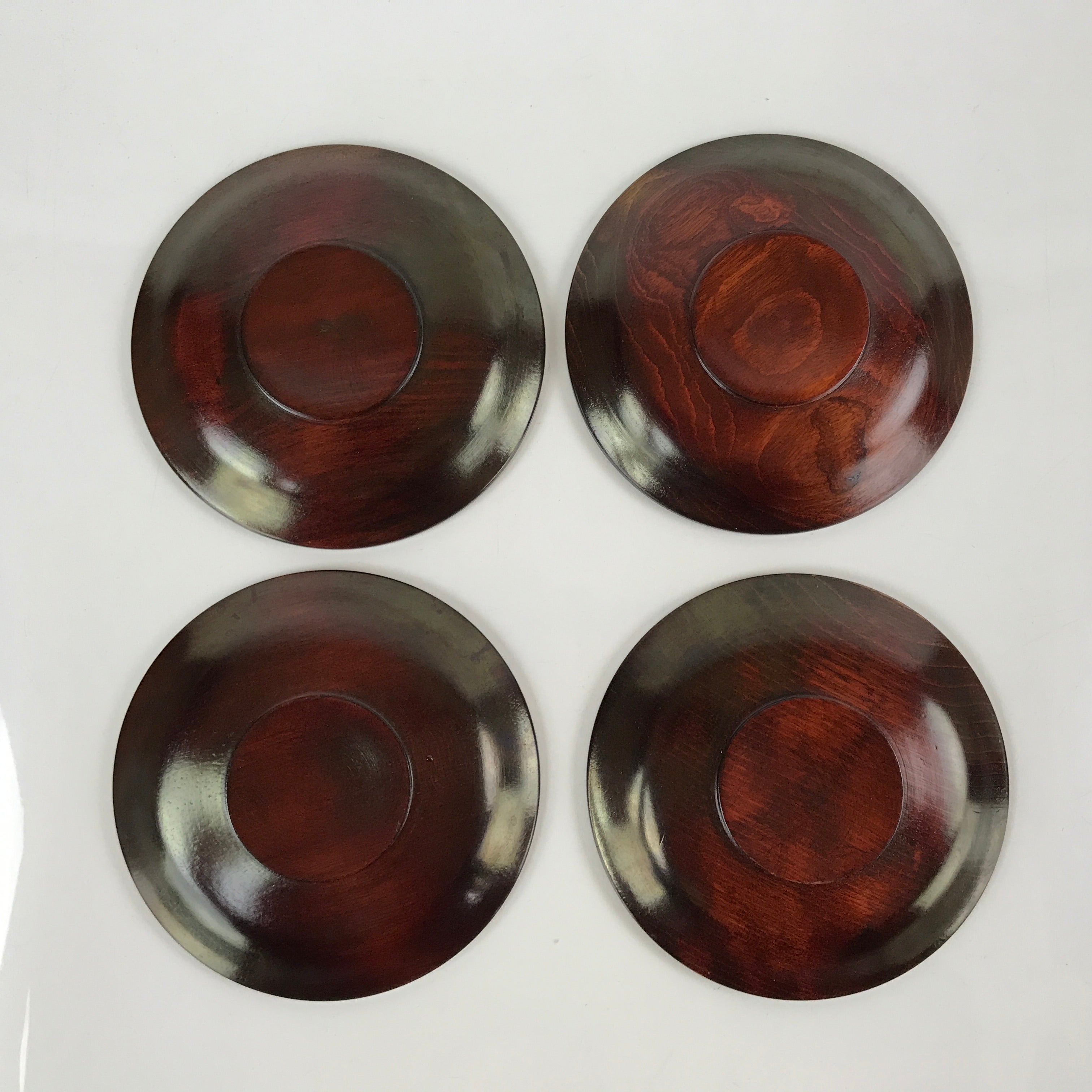 Japanese Brushed Lacquer Wooden Drink Saucer Vtg Chataku Coaster 5pc Brown L233
