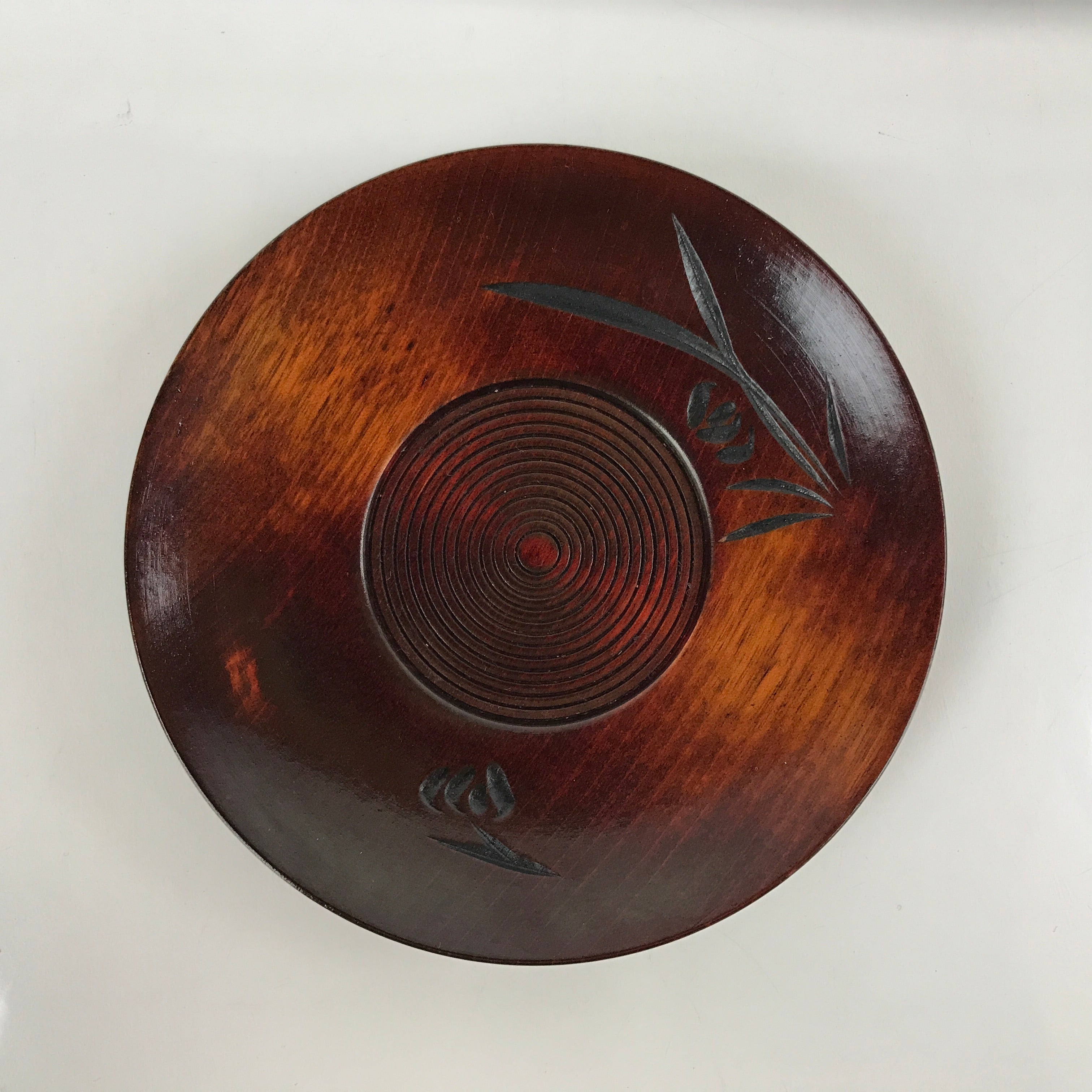 Japanese Brushed Lacquer Wooden Drink Saucer Vtg Chataku Coaster 5pc Brown L233