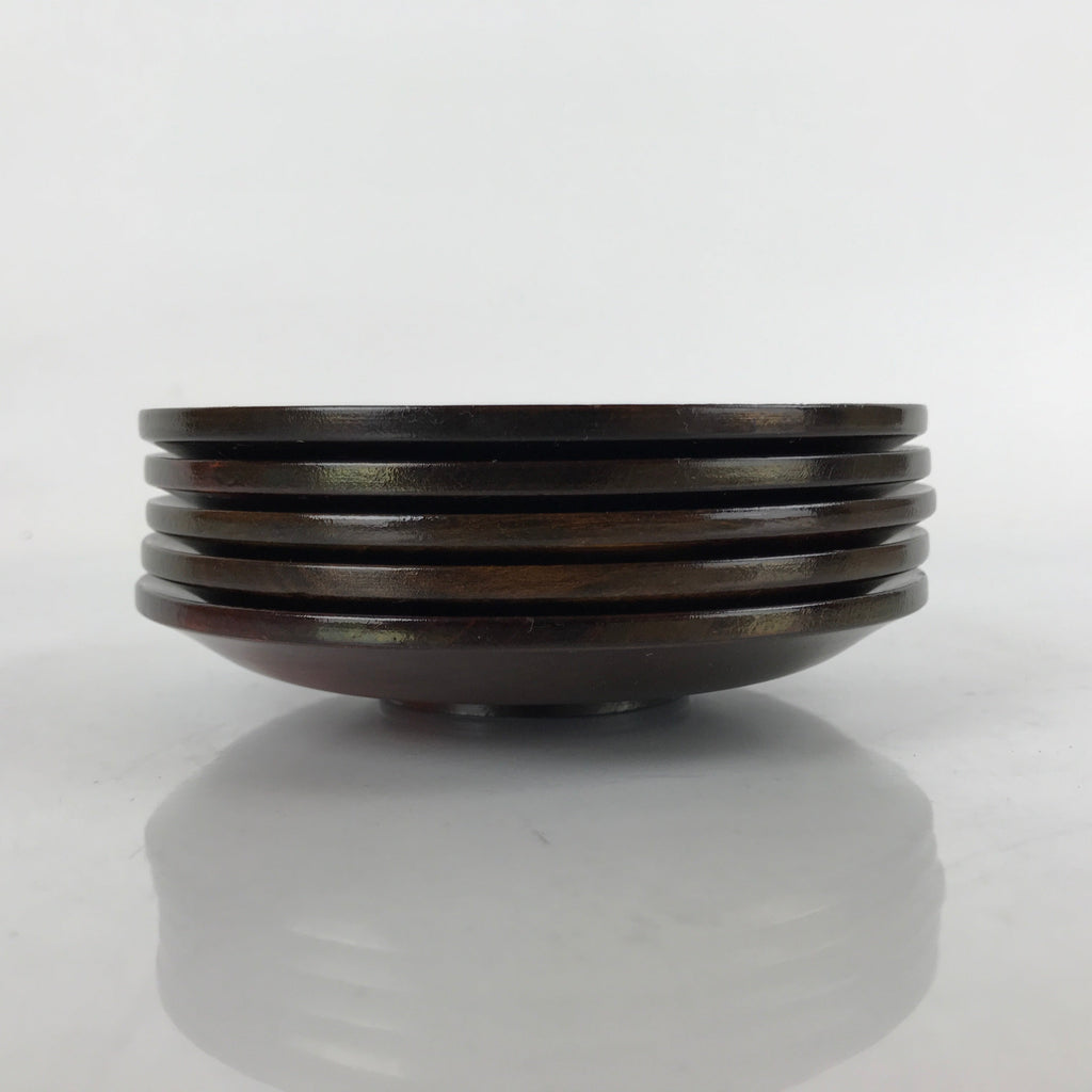 Japanese Brushed Lacquer Wooden Drink Saucer Vtg Chataku Coaster 5pc Brown L233