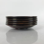 Japanese Brushed Lacquer Wooden Drink Saucer Vtg Chataku Coaster 5pc Brown L233