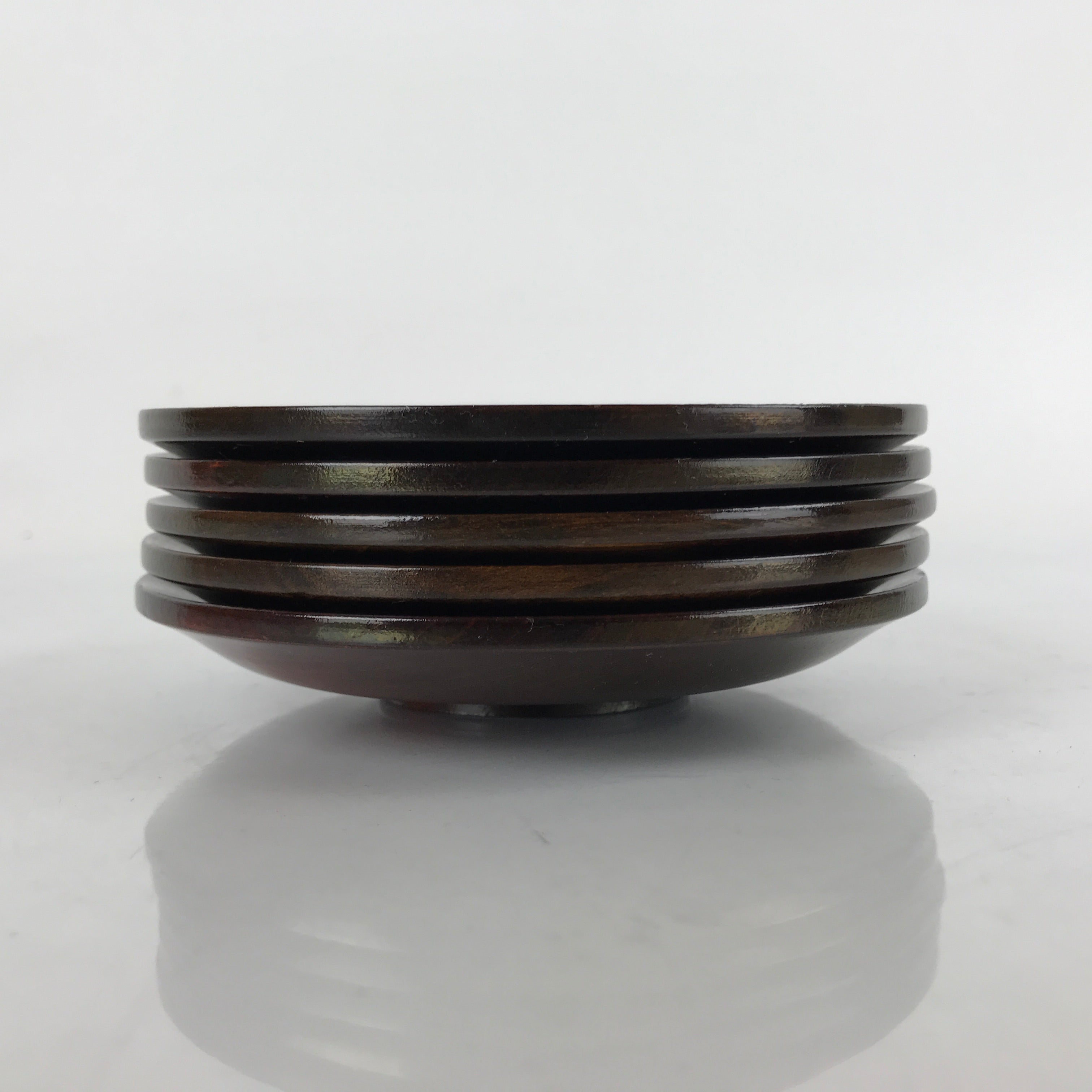 Japanese Brushed Lacquer Wooden Drink Saucer Vtg Chataku Coaster 5pc Brown L233