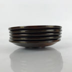Japanese Brushed Lacquer Wooden Drink Saucer Vtg Chataku Coaster 5pc Brown L233
