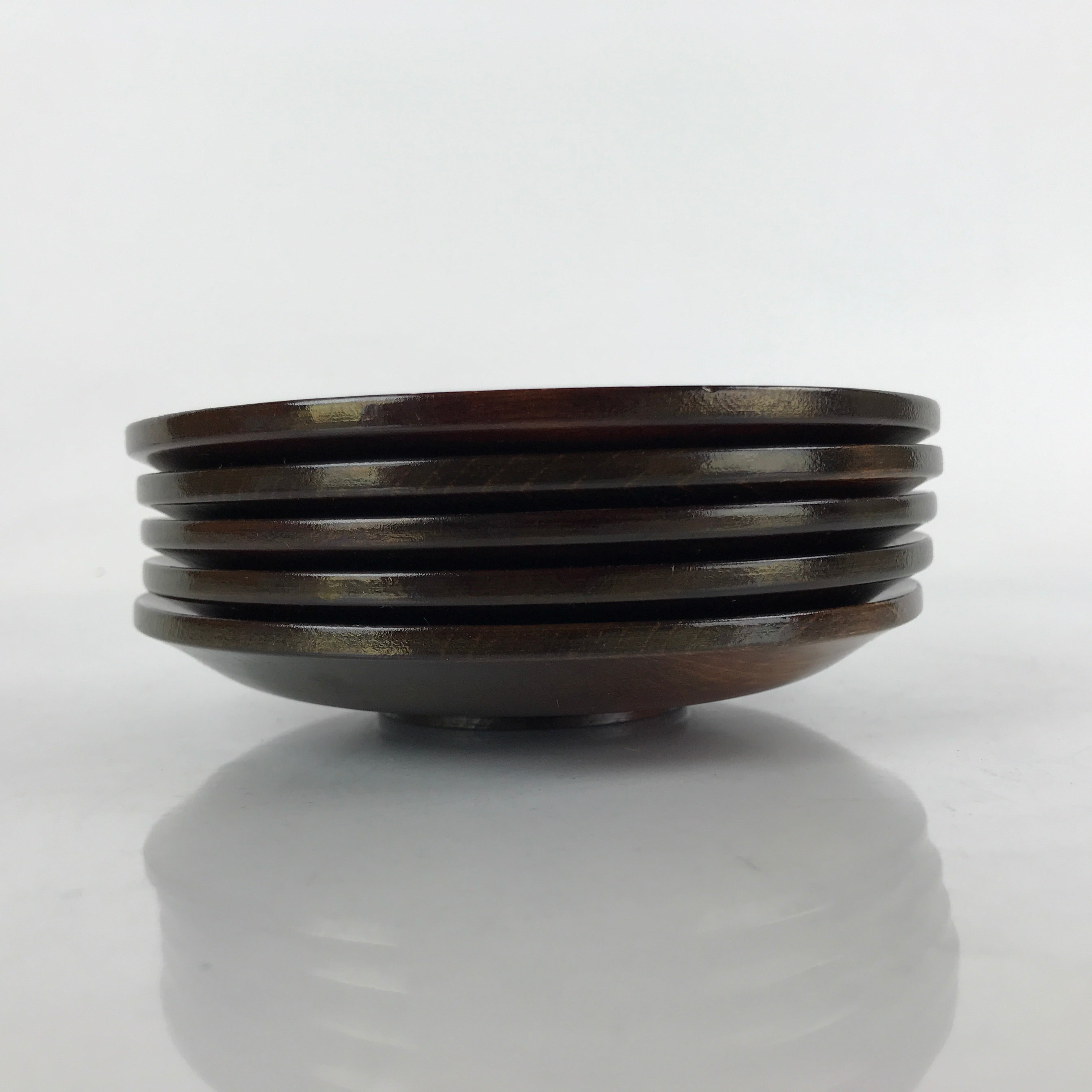Japanese Brushed Lacquer Wooden Drink Saucer Vtg Chataku Coaster 5pc Brown L233