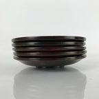 Japanese Brushed Lacquer Wooden Drink Saucer Vtg Chataku Coaster 5pc Brown L233