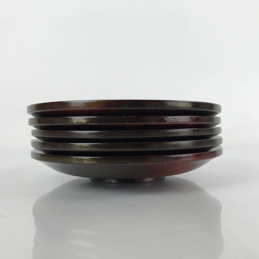 Japanese Brushed Lacquer Wooden Drink Saucer Vtg Chataku Coaster 5pc Brown L233