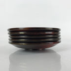 Japanese Brushed Lacquer Wooden Drink Saucer Vtg Chataku Coaster 5pc Brown L233
