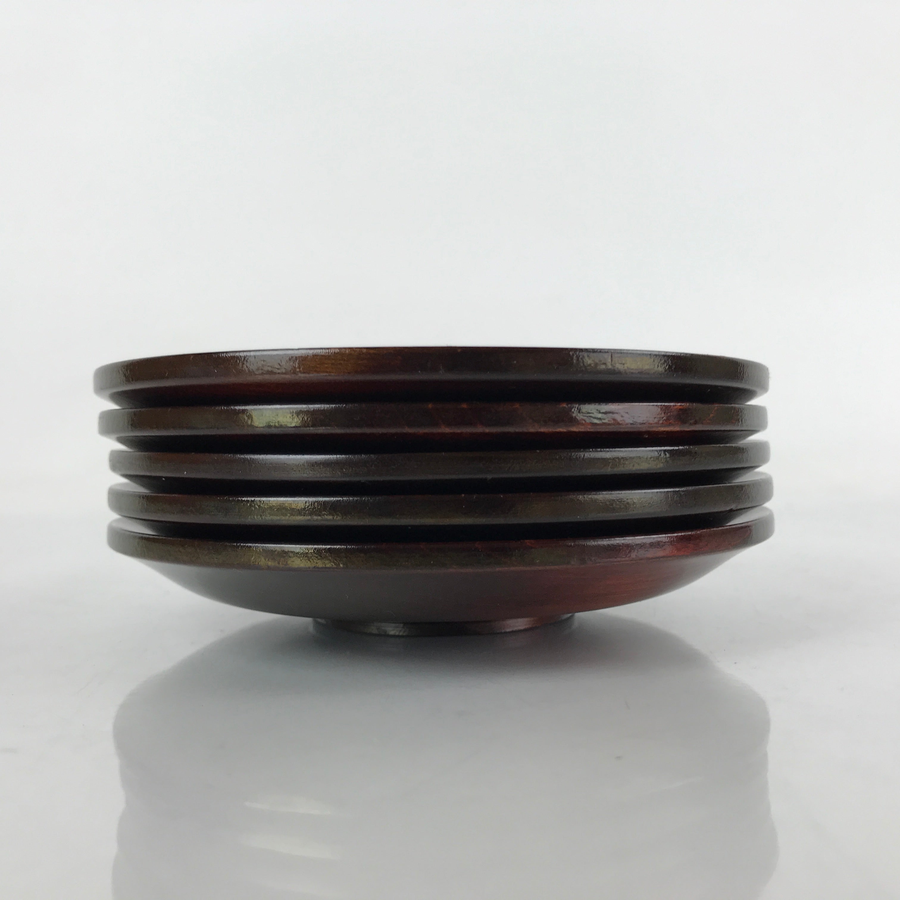 Japanese Brushed Lacquer Wooden Drink Saucer Vtg Chataku Coaster 5pc Brown L233