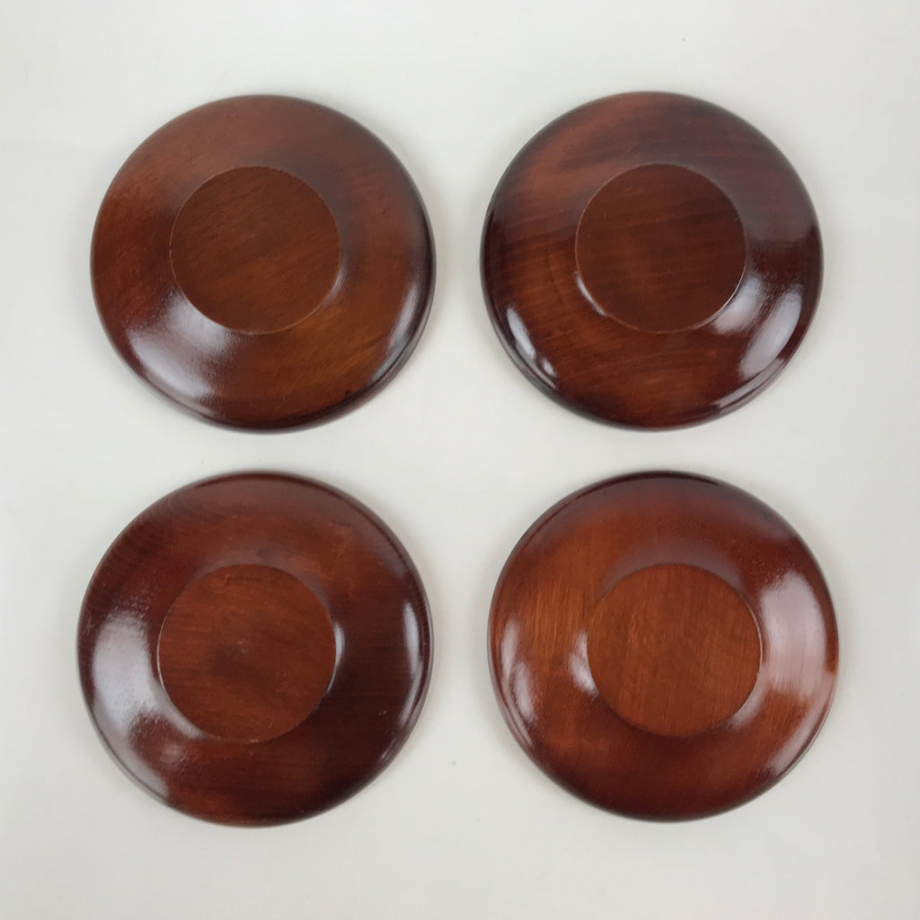 Japanese Brushed Lacquer Wooden Drink Saucer Vtg Chataku Coaster 5pc Brown L237