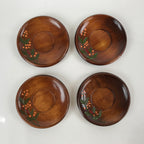 Japanese Brushed Lacquer Wooden Drink Saucer Vtg Chataku Coaster 5pc Brown L238