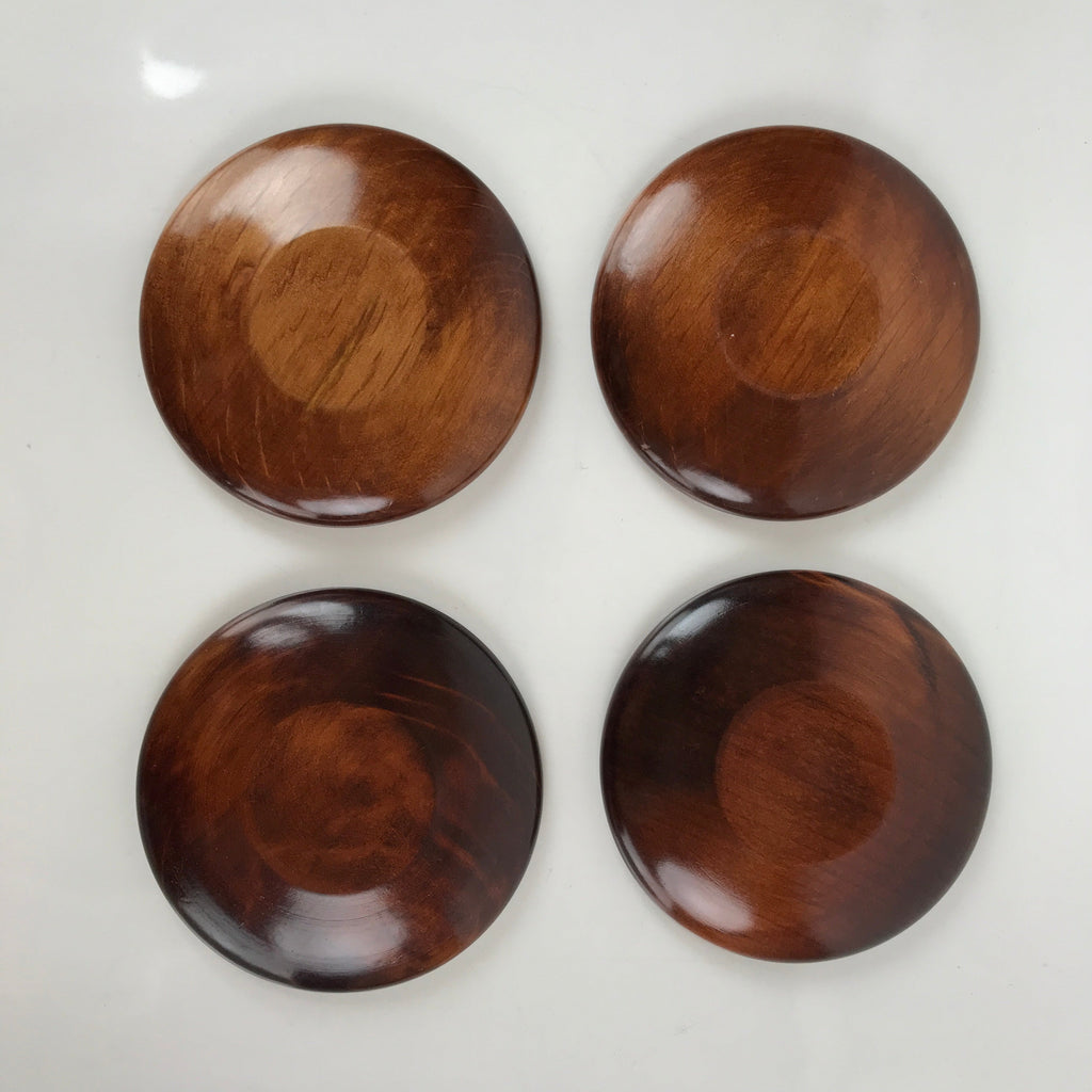 Japanese Brushed Lacquer Wooden Drink Saucer Vtg Chataku Coaster 5pc Brown L238