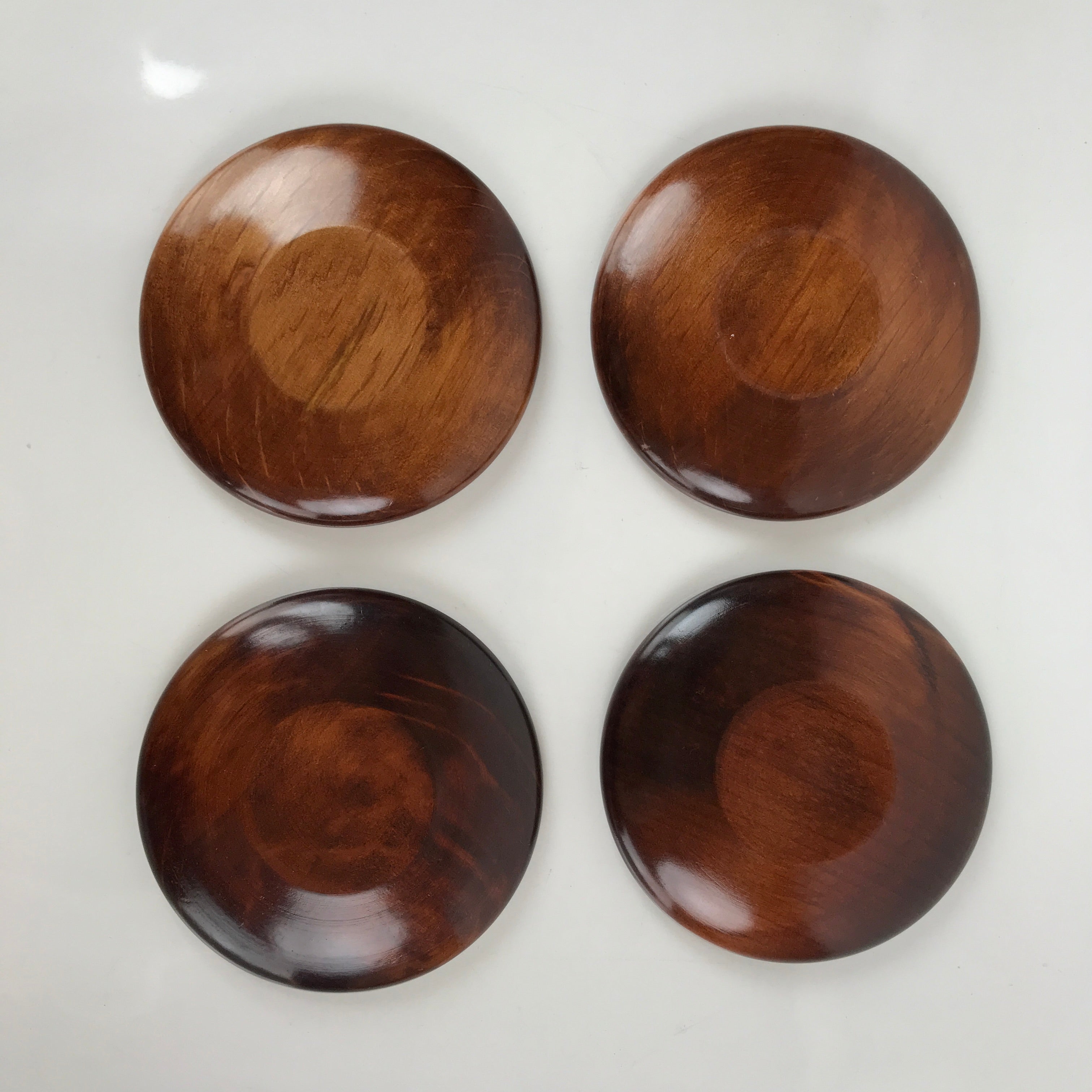 Japanese Brushed Lacquer Wooden Drink Saucer Vtg Chataku Coaster 5pc Brown L238