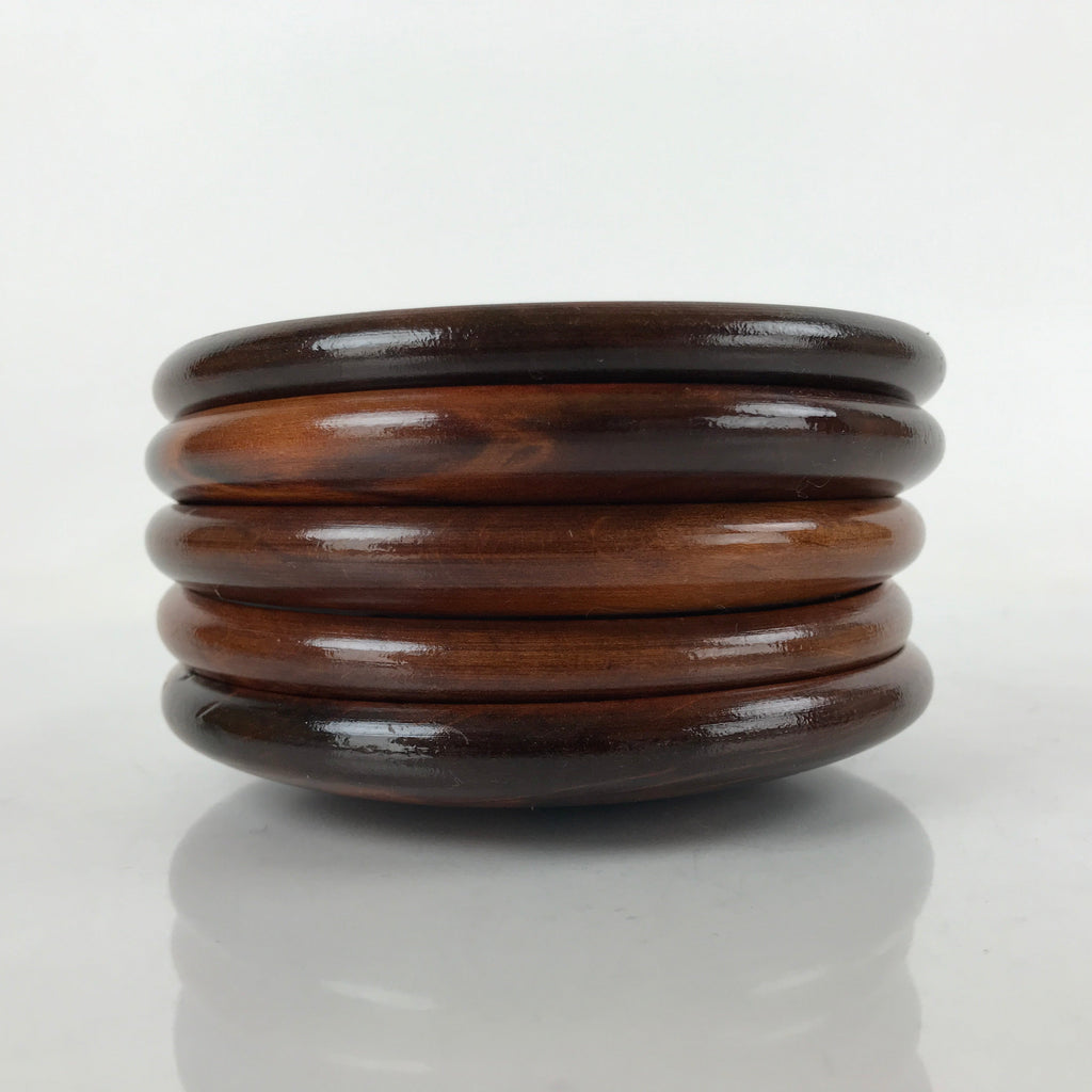 Japanese Brushed Lacquer Wooden Drink Saucer Vtg Chataku Coaster 5pc Brown L238