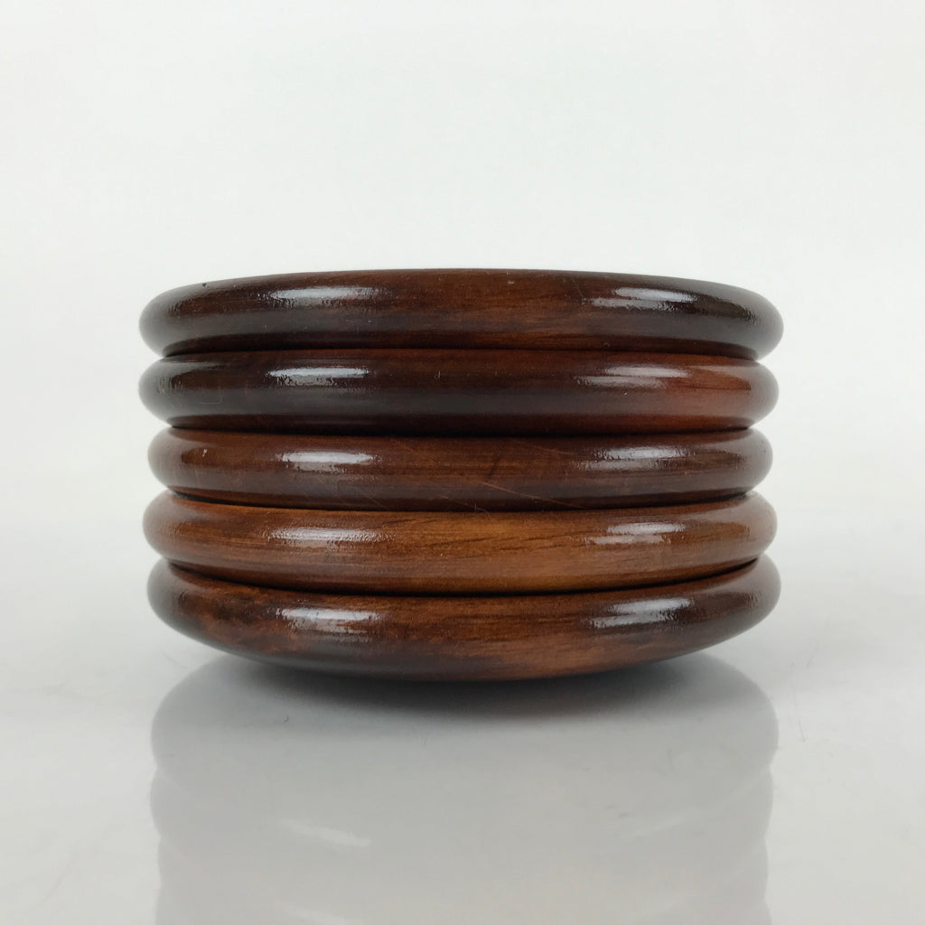 Japanese Brushed Lacquer Wooden Drink Saucer Vtg Chataku Coaster 5pc Brown L238