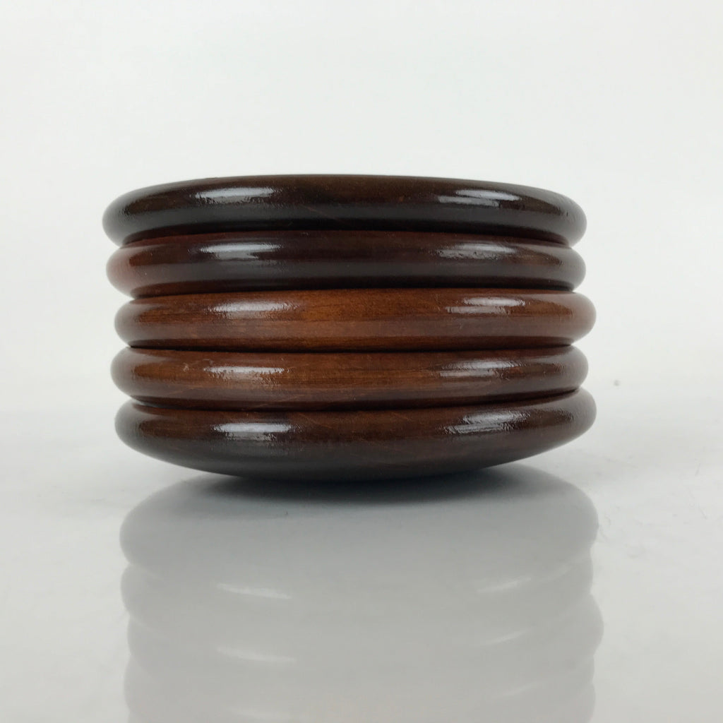 Japanese Brushed Lacquer Wooden Drink Saucer Vtg Chataku Coaster 5pc Brown L238