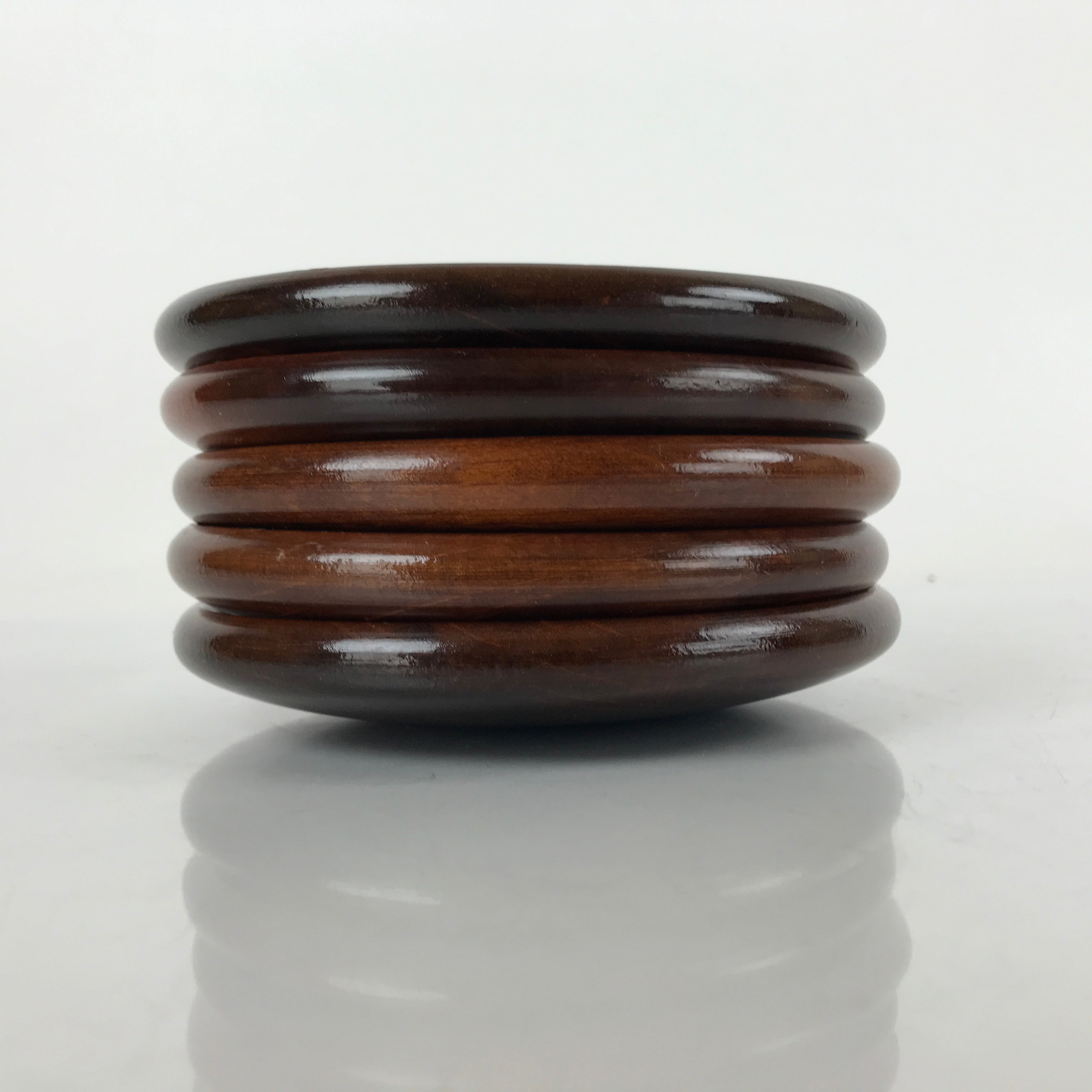 Japanese Brushed Lacquer Wooden Drink Saucer Vtg Chataku Coaster 5pc Brown L238
