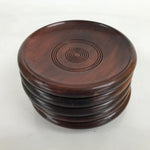 Japanese Brushed Lacquer Wooden Drink Saucer Vtg Chataku Coaster 5pc Brown L332