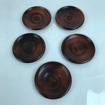 Japanese Brushed Lacquer Wooden Drink Saucer Vtg Chataku Coaster 5pc Brown L332