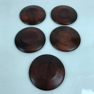 Japanese Brushed Lacquer Wooden Drink Saucer Vtg Chataku Coaster 5pc Brown L332