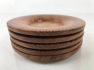 Japanese Brushed Lacquer Wooden Drink Saucer Vtg Chataku Coaster 5pc Brown L375