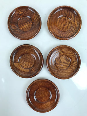 Japanese Brushed Lacquer Wooden Drink Saucer Vtg Chataku Coaster 5pc Set LWB101