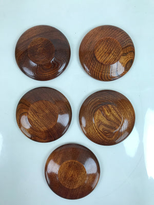 Japanese Brushed Lacquer Wooden Drink Saucer Vtg Chataku Coaster 5pc Set LWB101