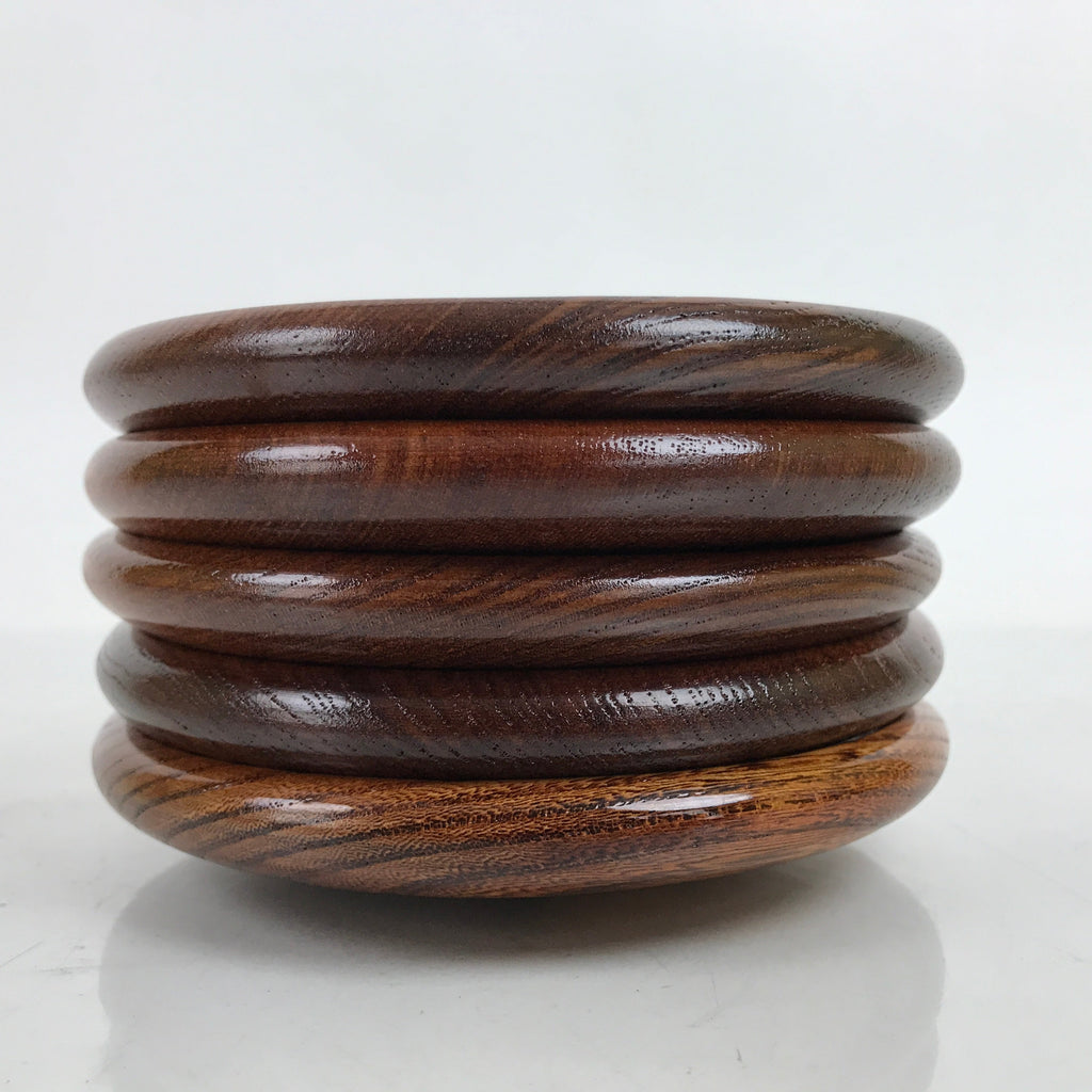 Japanese Brushed Lacquer Wooden Drink Saucer Vtg Chataku Coaster 5pc Set LWB101