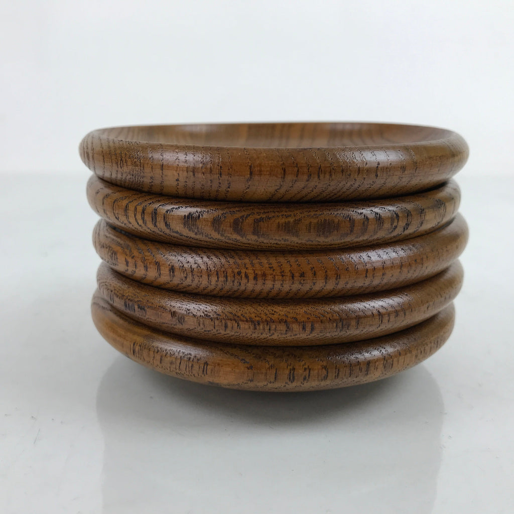 Japanese Brushed Lacquer Wooden Drink Saucer Vtg Chataku Coaster 5pc Set LWB95