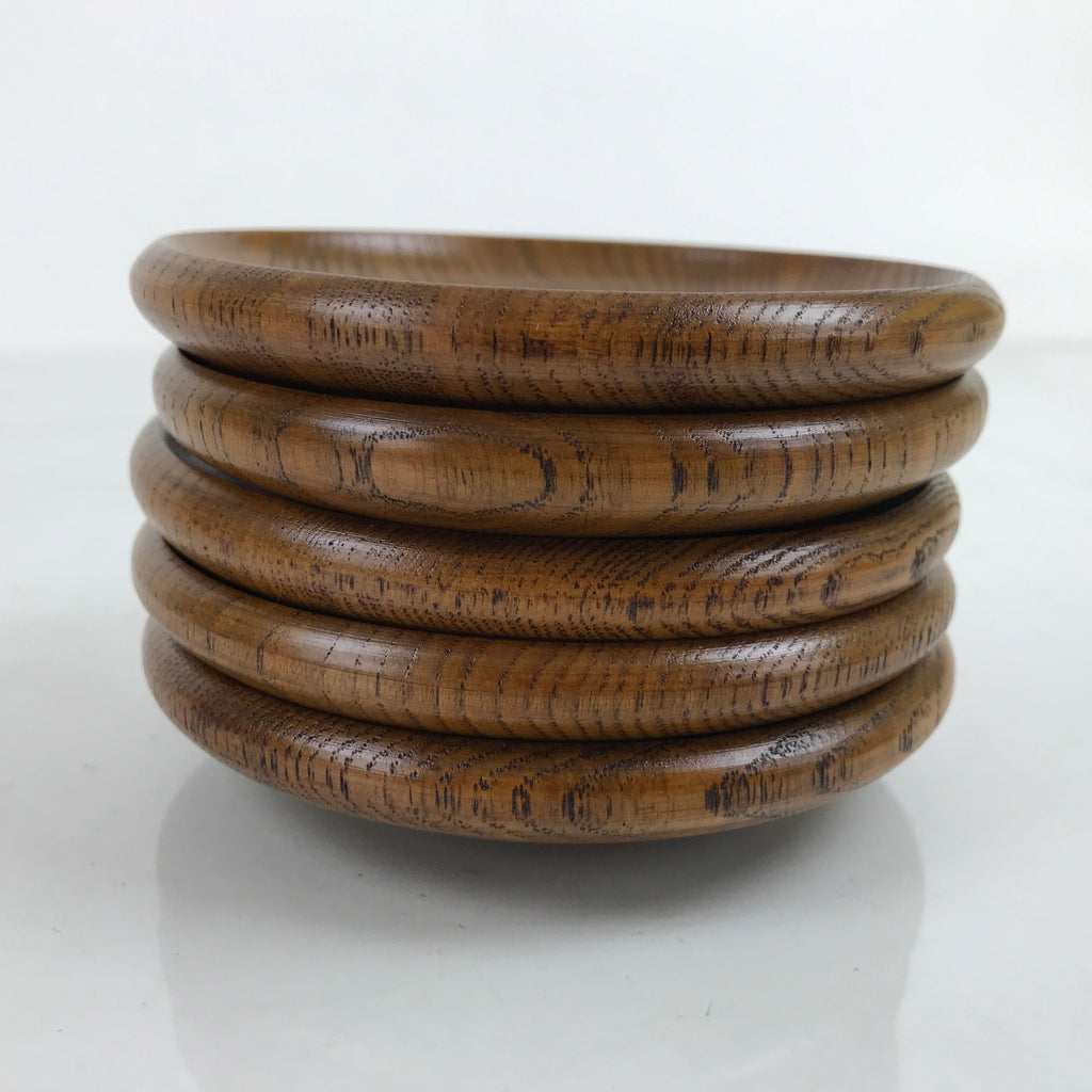 Japanese Brushed Lacquer Wooden Drink Saucer Vtg Chataku Coaster 5pc Set LWB95