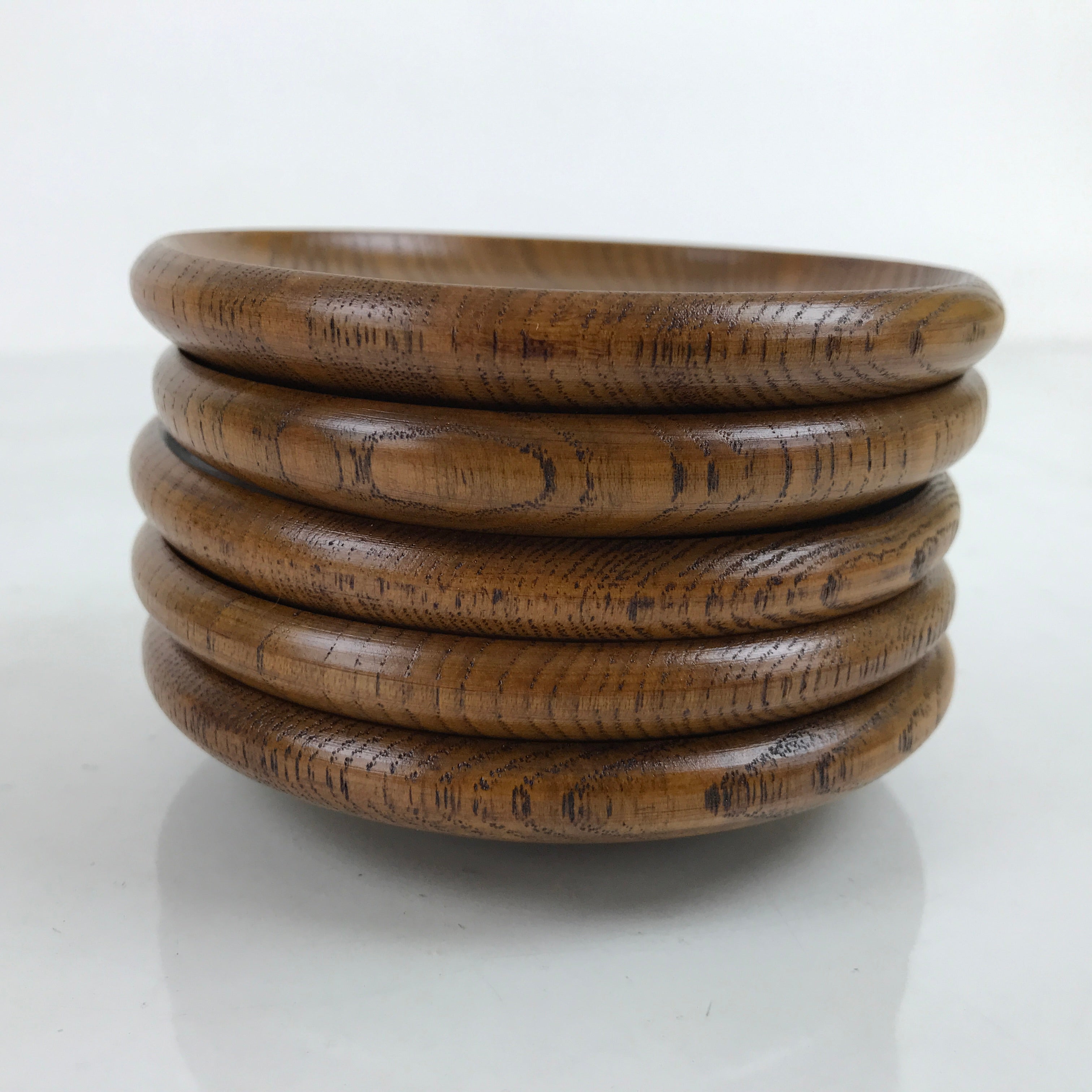 Japanese Brushed Lacquer Wooden Drink Saucer Vtg Chataku Coaster 5pc Set LWB95