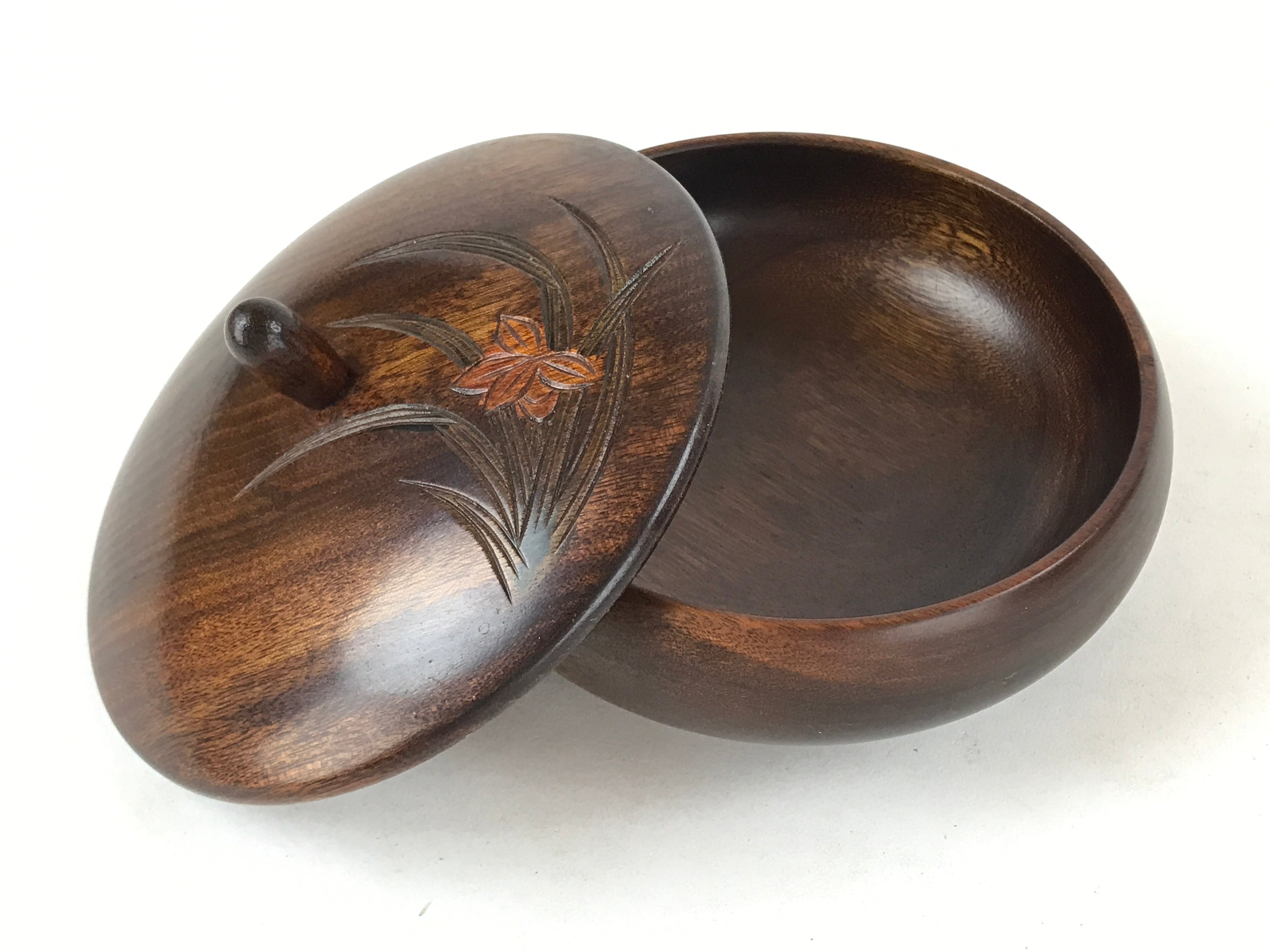 Japanese Brushed Lacquer Wooden Lidded Bowl Kashiki Vtg Tea Ceremony Iris L120