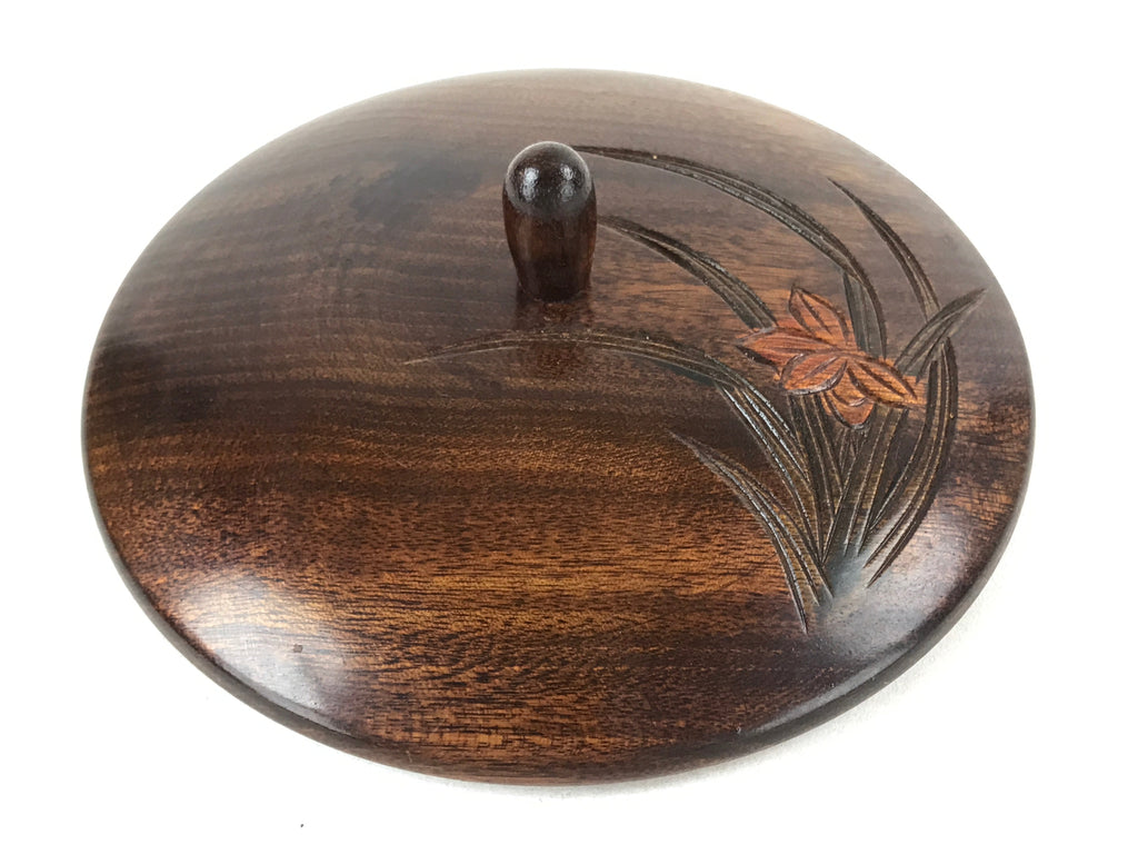 Japanese Brushed Lacquer Wooden Lidded Bowl Kashiki Vtg Tea Ceremony Iris L120