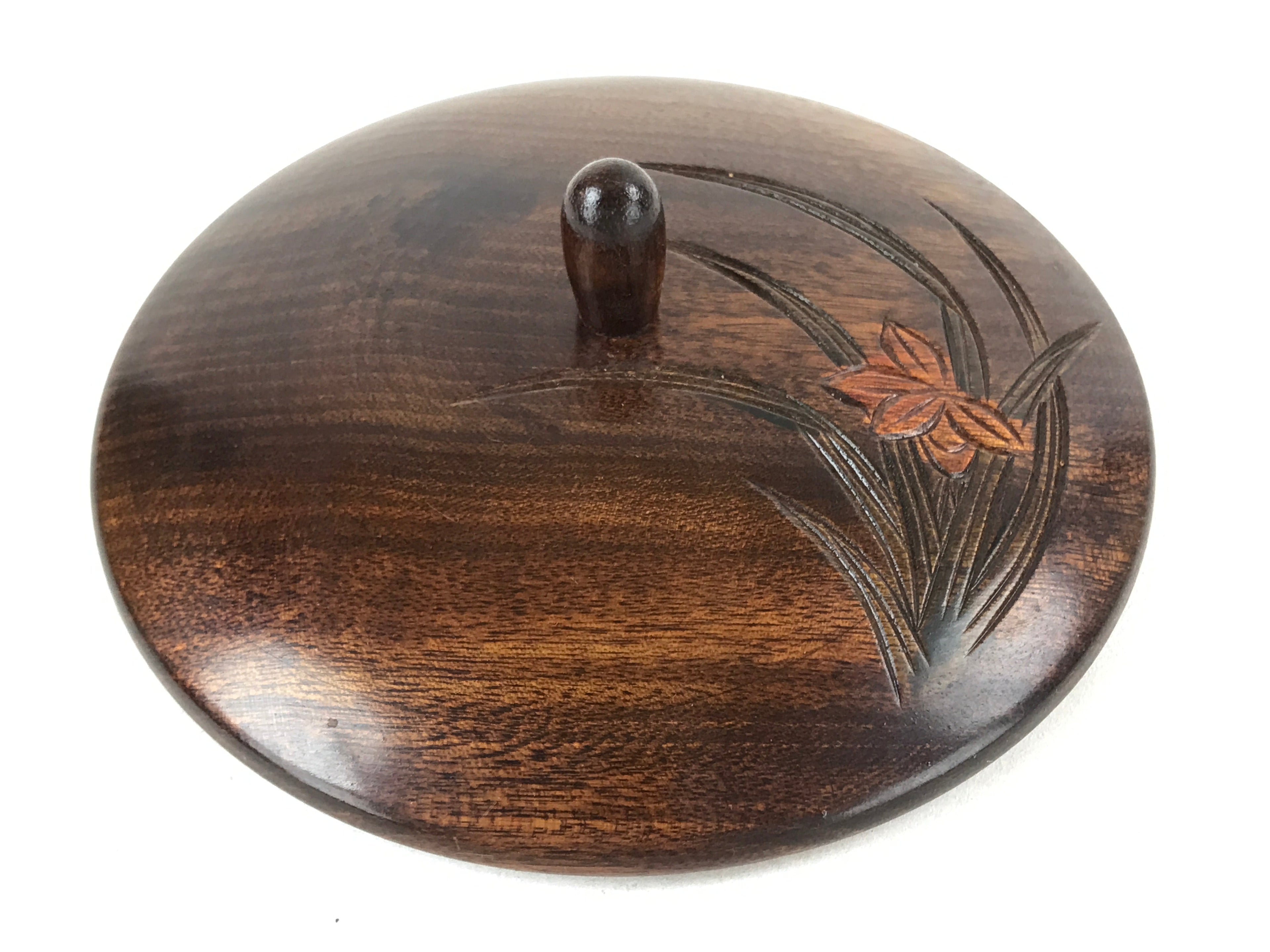 Japanese Brushed Lacquer Wooden Lidded Bowl Kashiki Vtg Tea Ceremony Iris L120