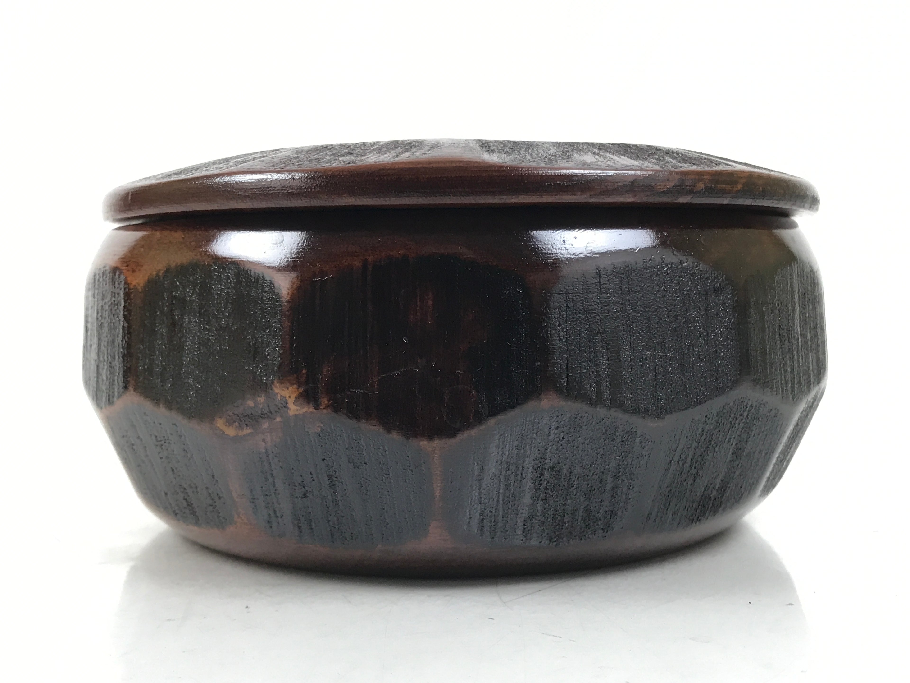 Japanese Brushed Lacquer Wooden Lidded Bowl Kashiki Vtg Tea Ceremony LWB130